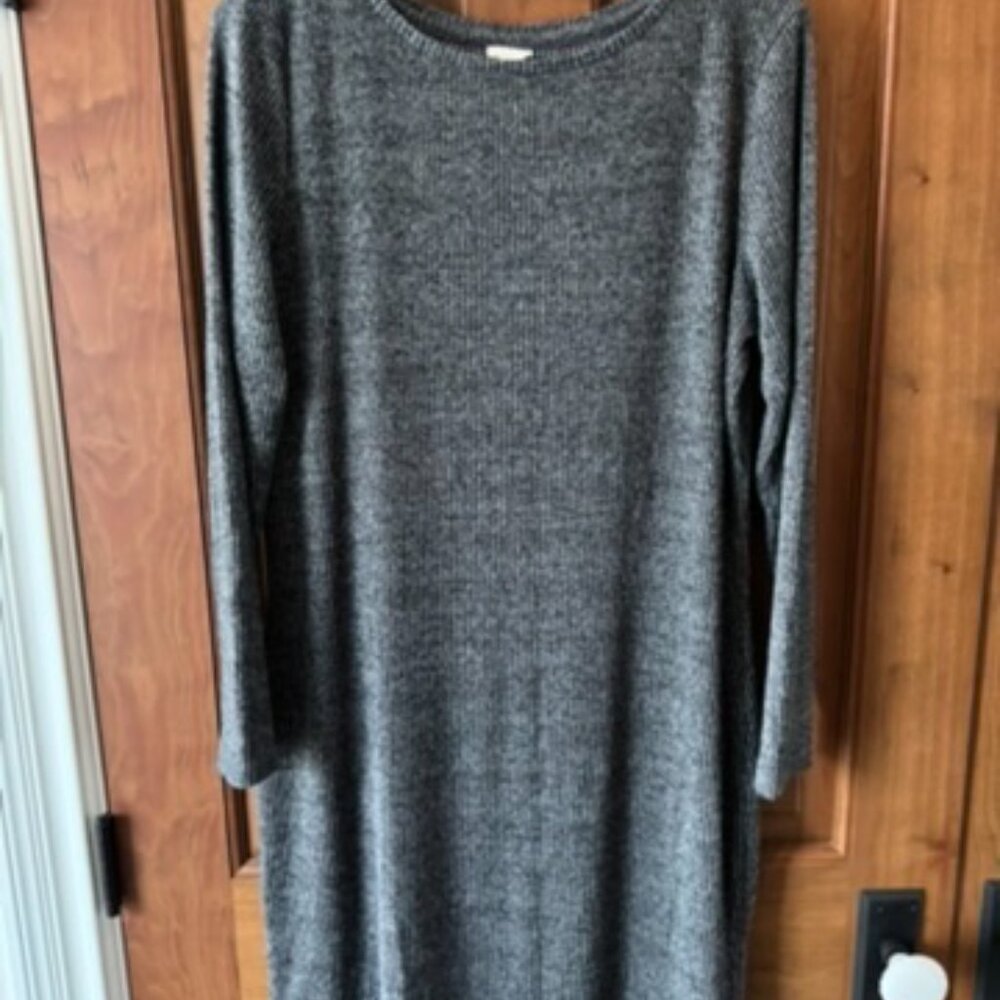 Dark Grey Heather Ribbed Crew Neck Sweater Dress Large